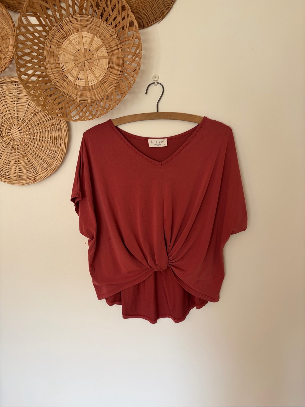 lavender field Rust Red Twist-Front V-Neck Tee